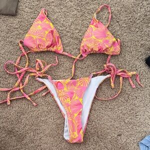 Pink and Yellow Tropical Bikini Set
